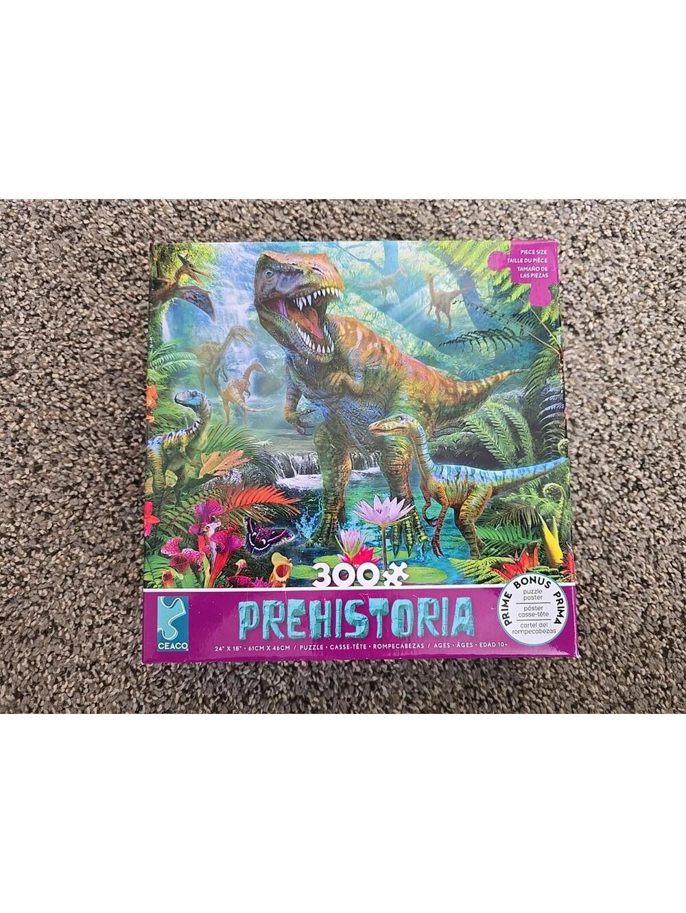 Ceaco Prehistoria T-Rex Velociraptor 300 Pc Puzzle Dinosaurs
